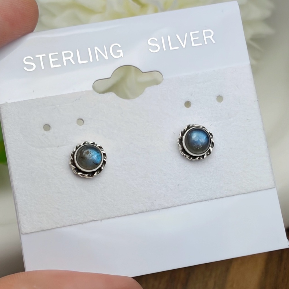 Blue Flash Labradorite Stud Post Earrings Southwest New Pure Sterling Silver 925 - Picture 5 of 8